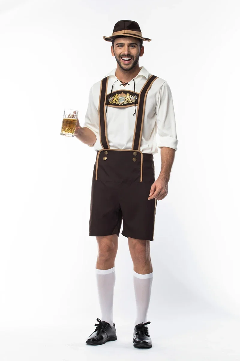 Mannelijke Oktoberfest Lederhosen Outfit Set Duits Bavarian Octoberfest Festival Bier Man Cosplay Carnaval Halloween Feest Kostuum