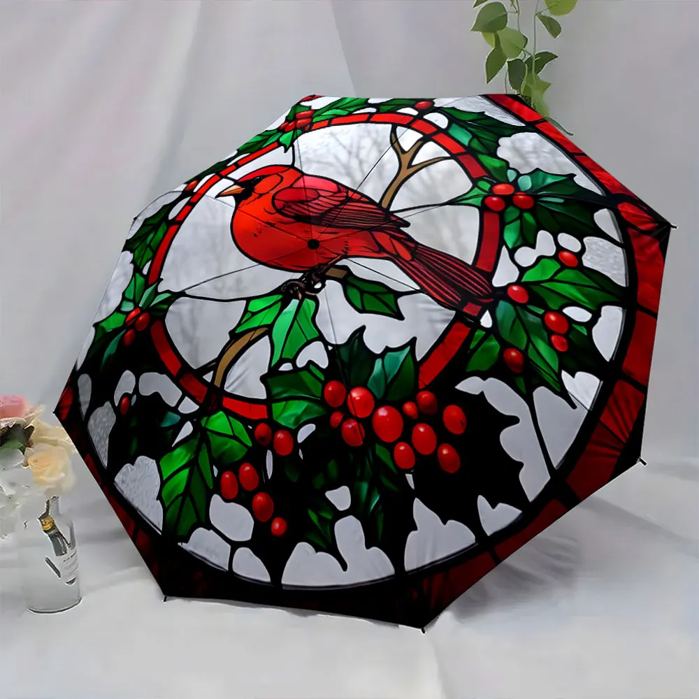 1PC Artistic Cardinal Design Umbrella Print 8 Iron Ribs Folding Umbrella Auto-Open Fashion Sunshade