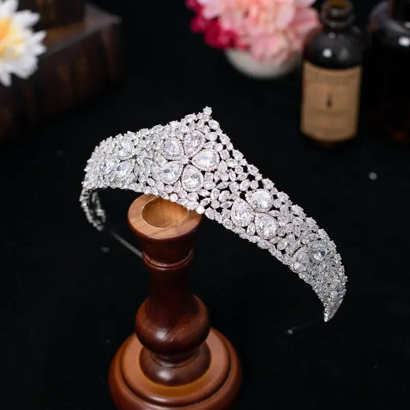 Classic Flower Wedding Tiara Unique Design Cubic Zircon Bridal Hair Accessories Crown Women Corona Princesa