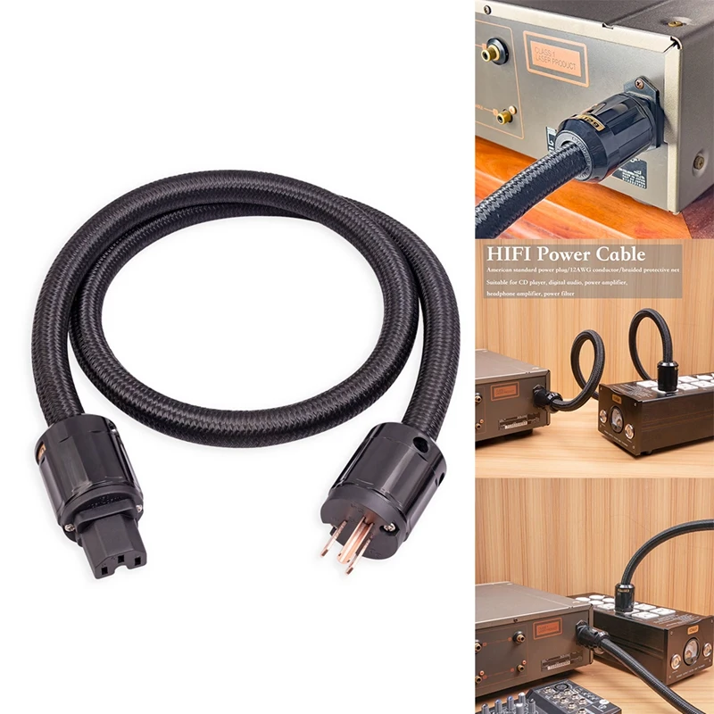 12AWG Hi-End Áudio Hifi Cabo de alimentação CA universal para amplificador de potência de reprodutor digital Plugue americano