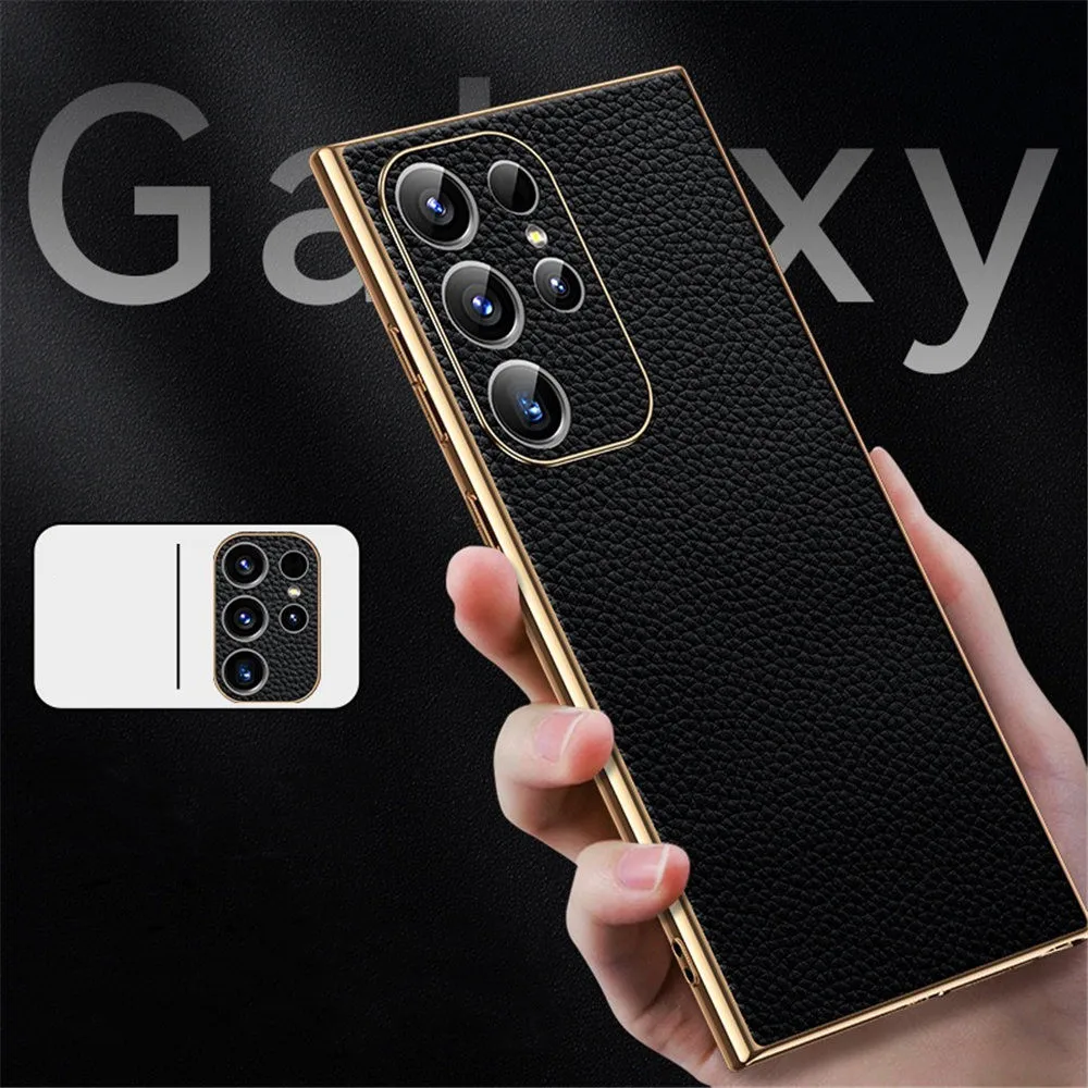 

Genuine Leather Litchi Case for Samsung Galaxy S23 S24 S25 Ultra Matte Back Cover