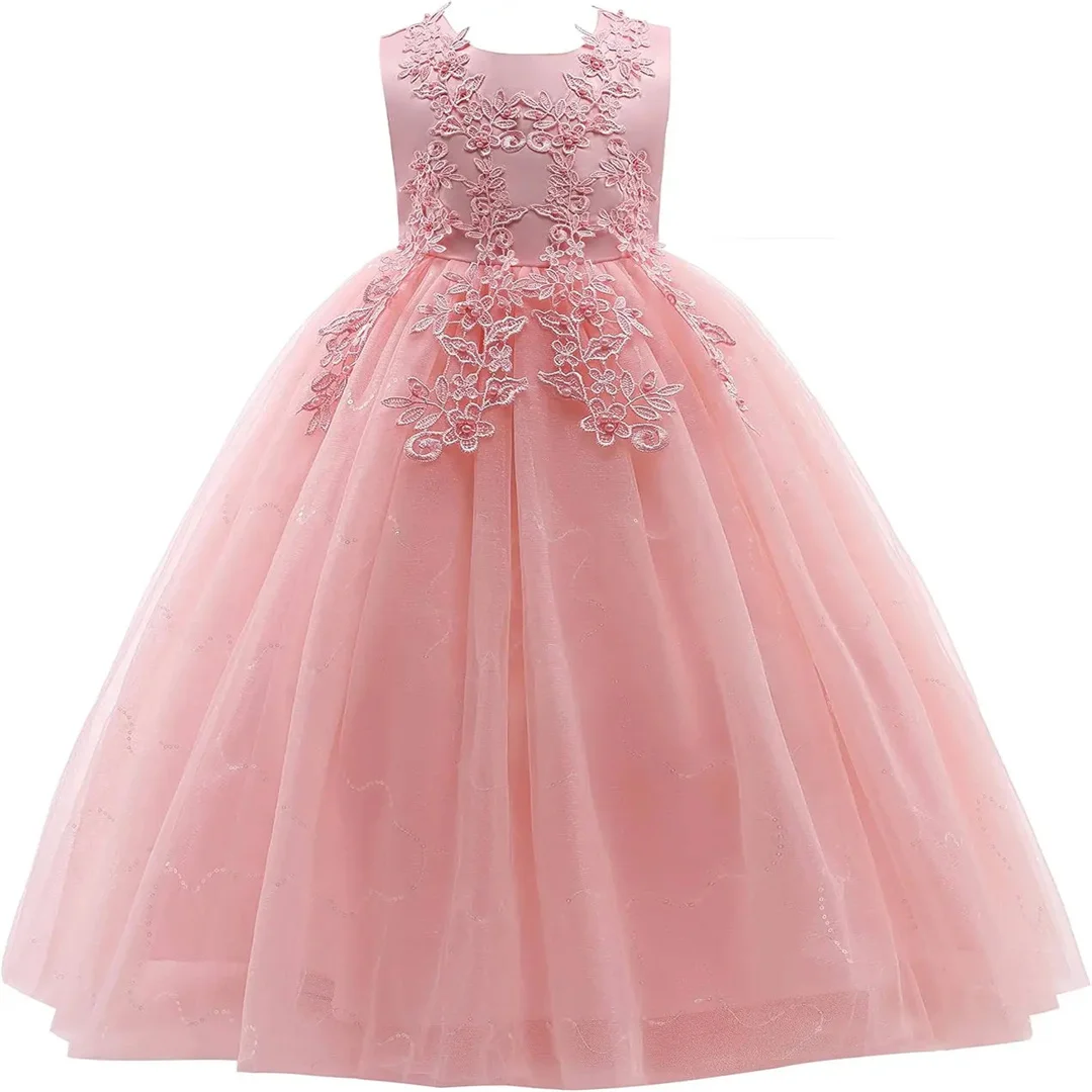

Girls Lace Bridesmaid Dress Flower Kid Wedding Ball Gown Toddler Princess Pageant Evening Dresses princess dress
