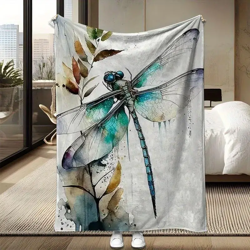 1pc dragonfly print blanket, polyester fabric, machine washable, suitable for bedroom and living room decoration