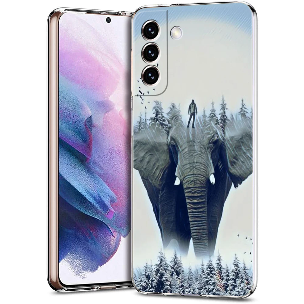 Elephant Transparent Cover for Samsung Galaxy S24 S23 S22 S20 S21 FE Ultra S24 S23 S10 S10E S9 S8 Plus 5G Phone Case Fundas Bags