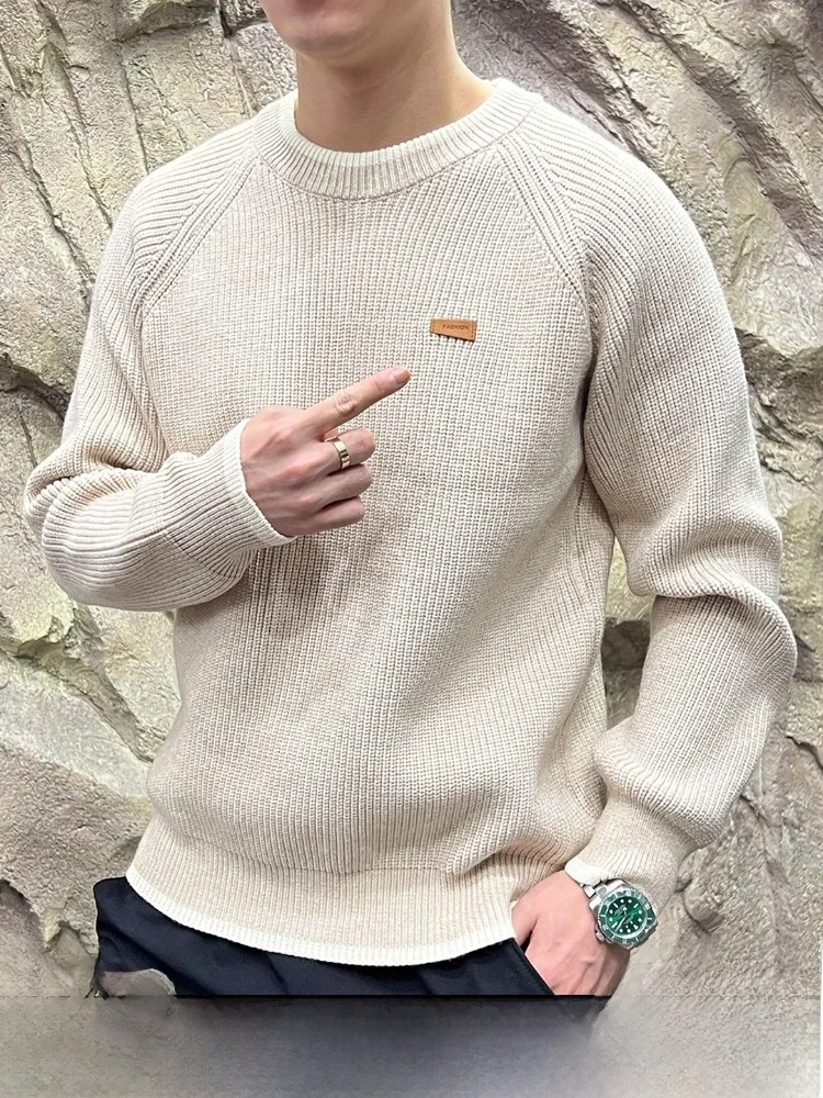 

Comfortable Loose Knitted Men's Sweater round Ne Casual Sle Soft Polyester Blend Long Sve Autumn Winter Warm Knitwear