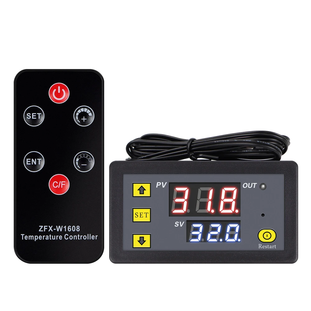 ZFX-W1608 LED ترموستات رقمي 15 متر التحكم عن بعد منظم الحرارة حاضنة DC12V متحكم في درجة الحرارة للتدفئة والتبريد
