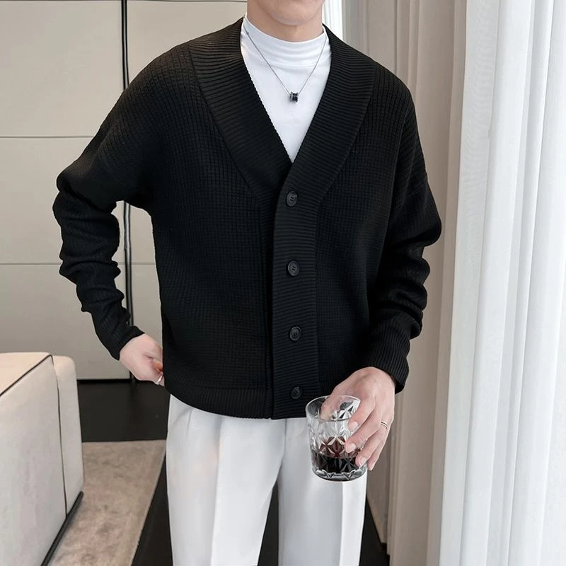 

2025 New Arrival Men's Korean Style Loose Knit Cardigan - Fashionable Winter & Spring/Autumn Casual Outerwear