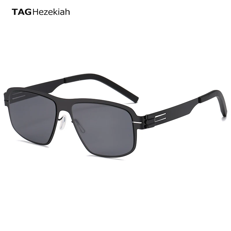 

Fashion Brand 2025 Big Square Design Men's Sunglasses Stainless Steel Screw-Free Sunglasses with UV400 Glasses Oculos AMG09
