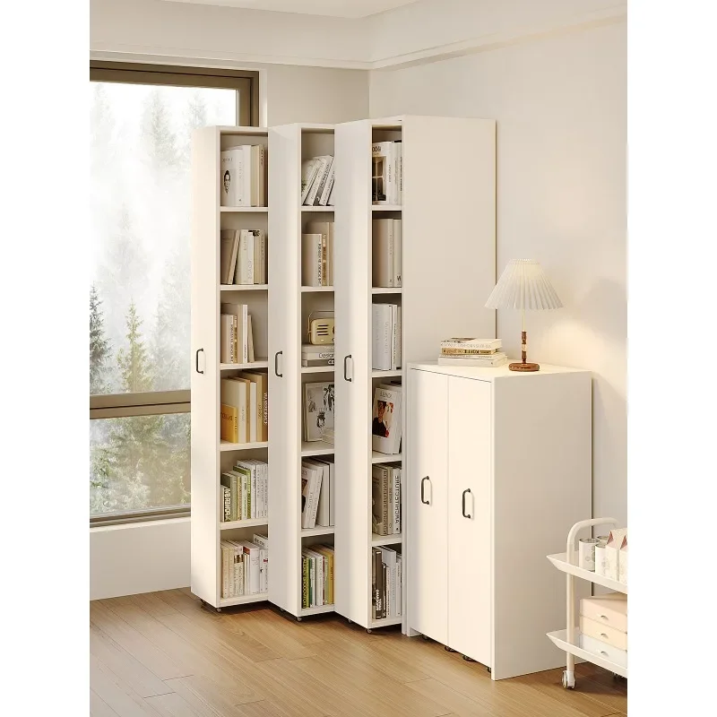 Solid wood bookshelf movable crevice bookshelf pull-out bookcase ultra-narrow side pull-out cabinet ultra-thin multi-layer file
