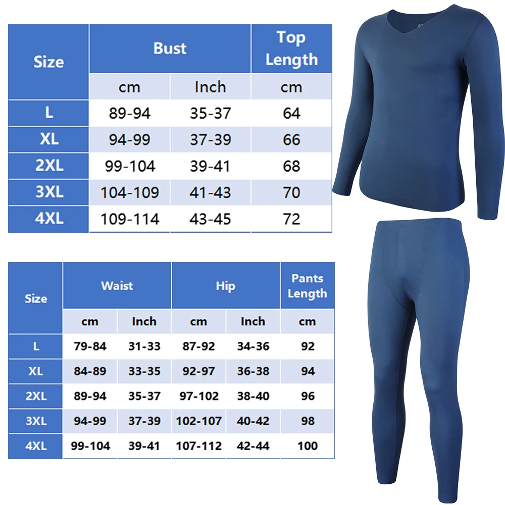 Long Johns Thermal Underwear for Men Skiing Winter Warm Double-sided Brushed Fabric Sexy V Neck Base Layer Set Top Bottom