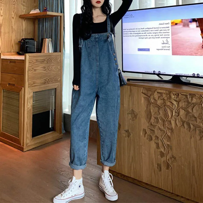 

Корейские свободные джинсовые комбинезоны для женщин: новинка весна-осень, модные молодежные брюки-кюлоты укороченного кроя (маленькие размеры)