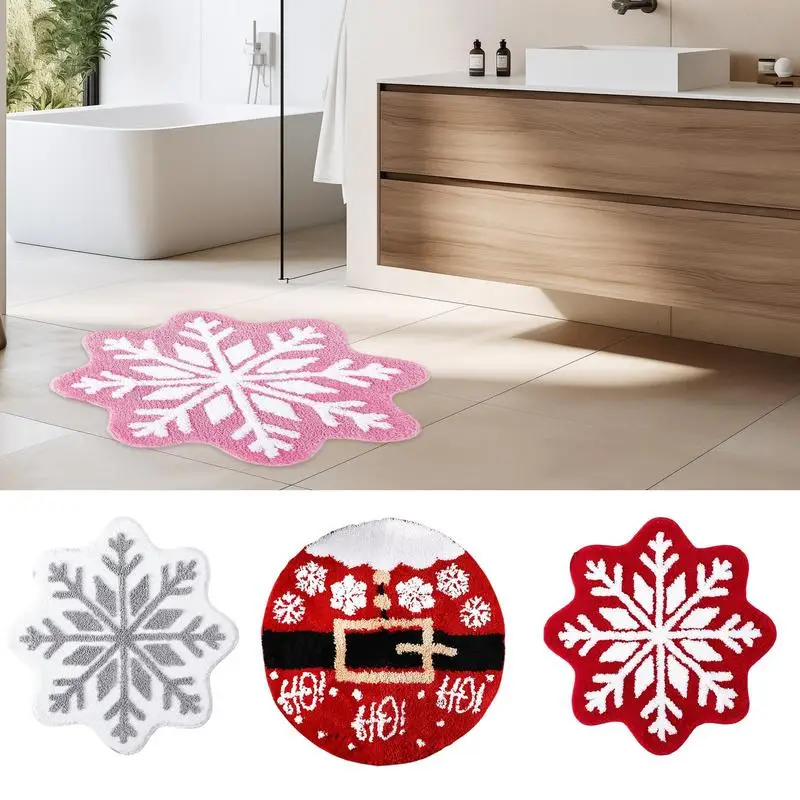 Christmas Bath Mat Imitation Cashmere Round Mat Non-slip Soft Throw Rugs Carpet Machine Washable Christmas Decoration For Living