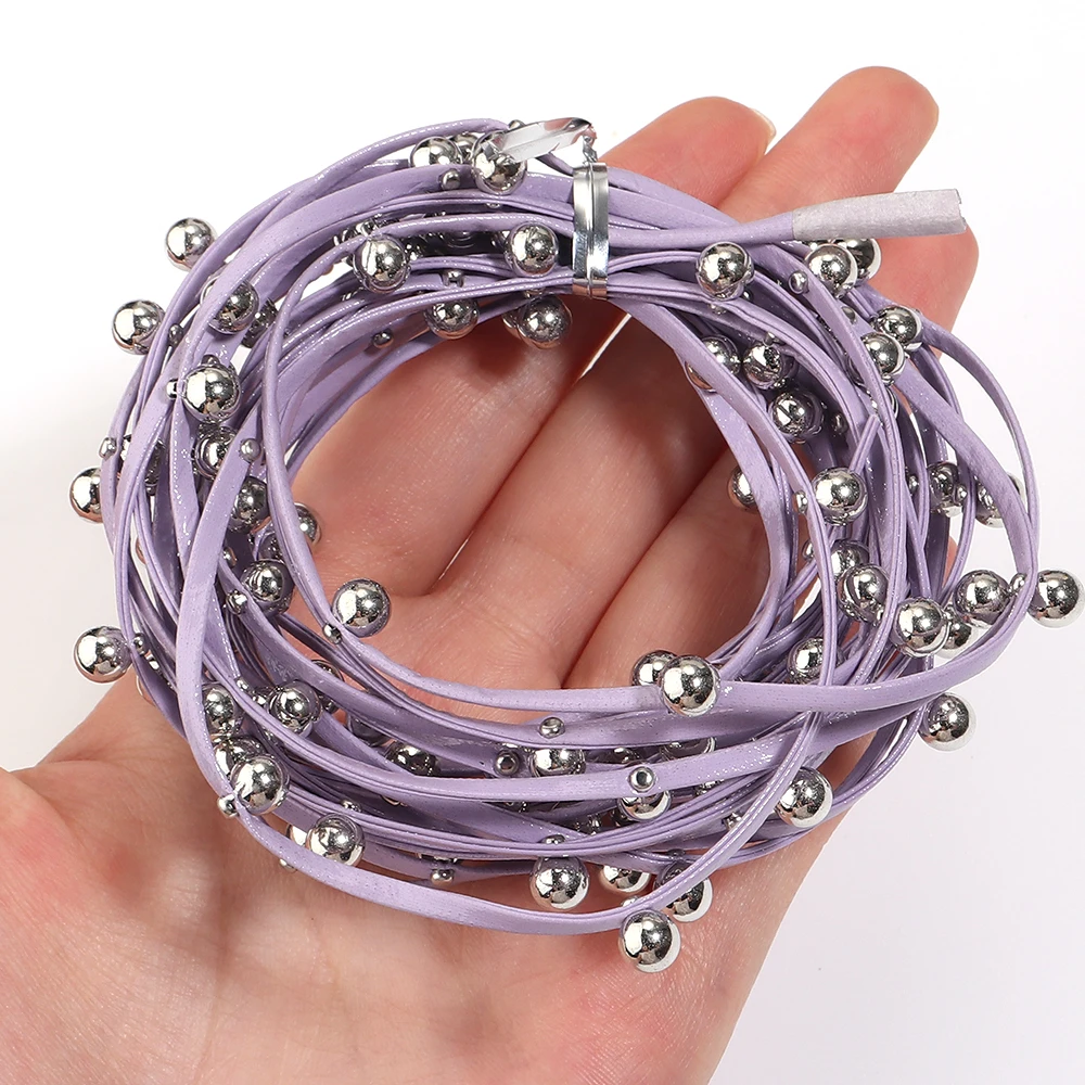5 Yards 3mm PU-Lederkordeln mit Perlen, bunte Pressstreifen, Lederseil, DIY Boho Lederarmband, Punk Choker Halskette – Detail 6
