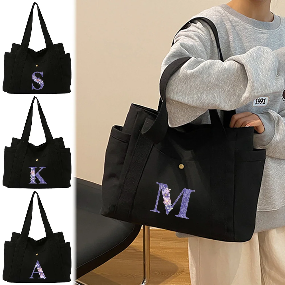 

Single Shoulder Canvas Bag Large Capacity Pouch Durable Shopping Bags High-quality Canvas Storage Pack Purple Flower Series
