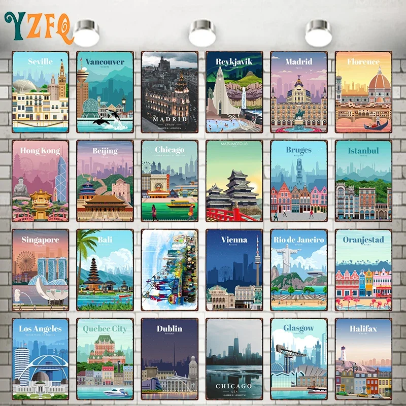 Cartel de la ciudad de Madrid, Estambul, Chicago, Bali, placas de Metal Vintage, decoración para Pub, Bar, hogar, estaño, regalo, decoración, póster DU-10592A