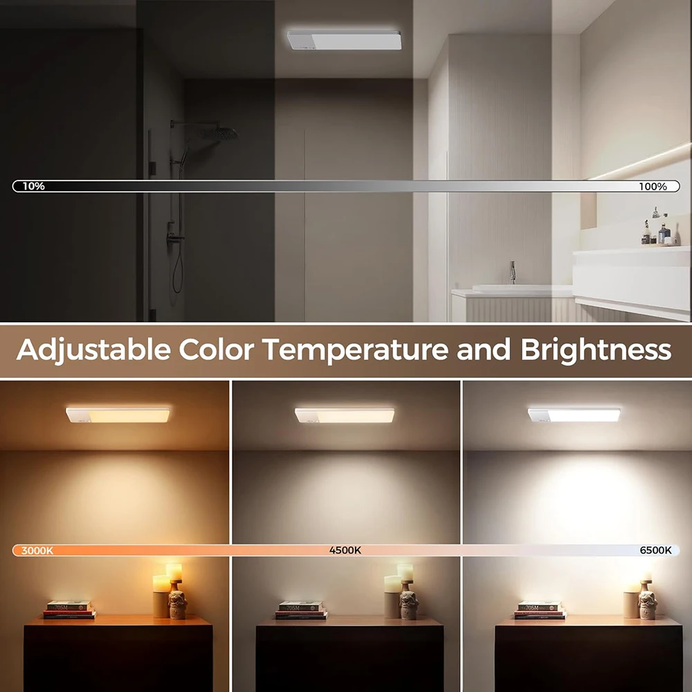 Image 4: Plafonnier LED 3 couleurs, 10000mAh, rechargeable, à intensité variable, télécommande, minuterie, sans fil, LED ultra-mince, détecteur de mouvement