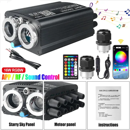 Imagen 2 del producto 32W RGBW Meteor Car techo estrellas luz de fibra óptica música techo Interior del coche atmósfera ambiental luz para techo de cielo estrellado