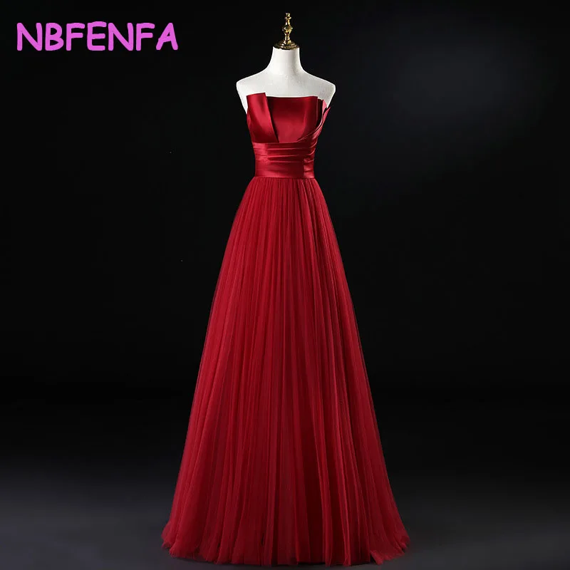 

NBFENFA Bridal Dress 2024 Summer New Wine Red Wedding Dinner Tube Top Evening Dresses Long Skirt Female Vestidos De Fiesta