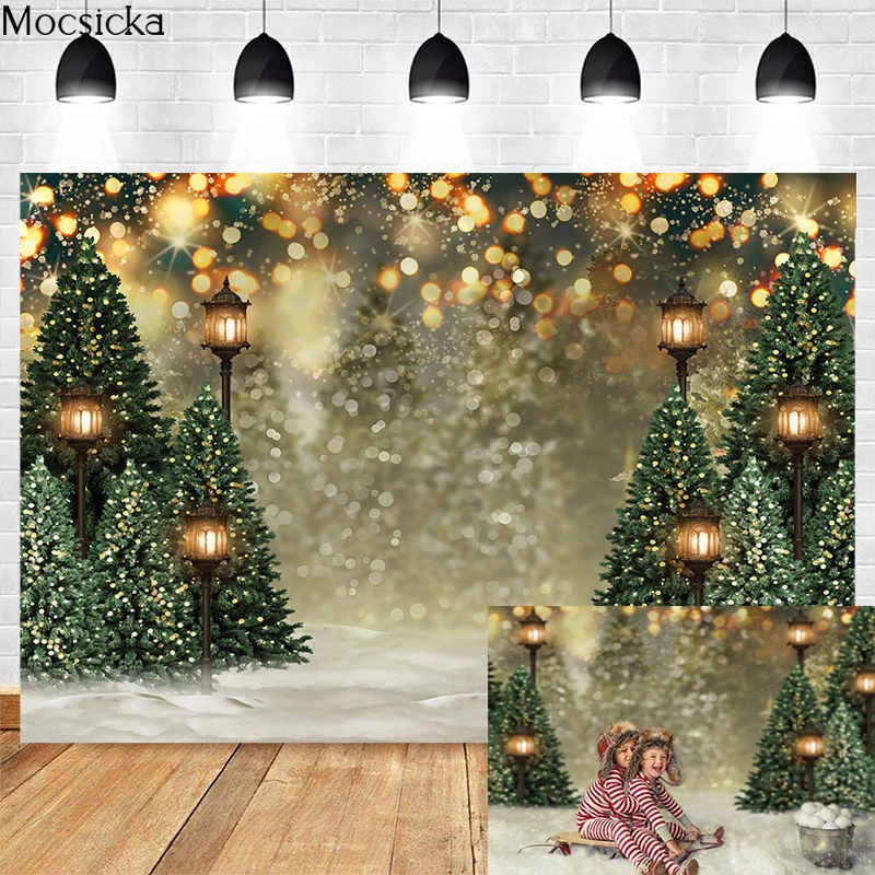 Mocsicka Winter Forest Photo Background Snow Scene Photo Christmas Tree Photography Backdrop Studio Photography Props