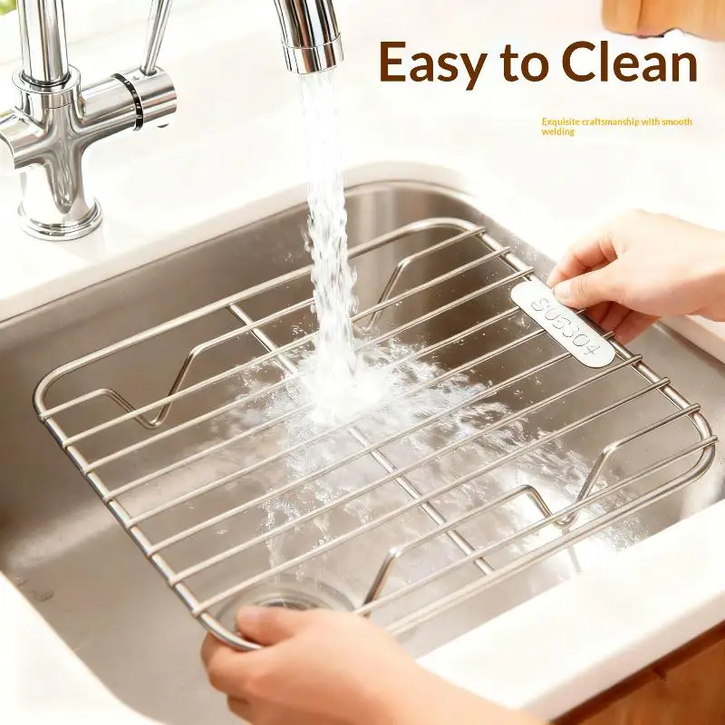 [New] Square Cooking Rack 304 Stainless Steel Thicken Air Fryer Rack With Foot Grid Grill Home Kitchen Oven Steamer Cooker
