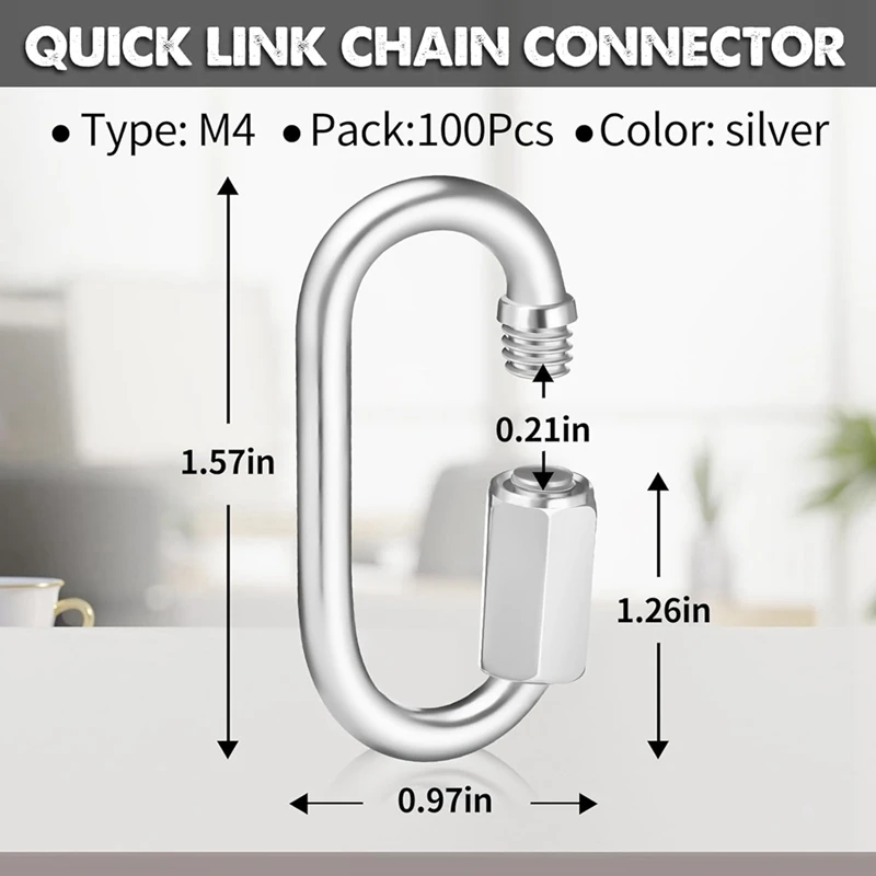 Cadena de eslabones rápidos de alta resistencia, conector en forma de D para cadenas, hamaca, gimnasio, equipo de viaje al aire libre, duradero, 100 piezas