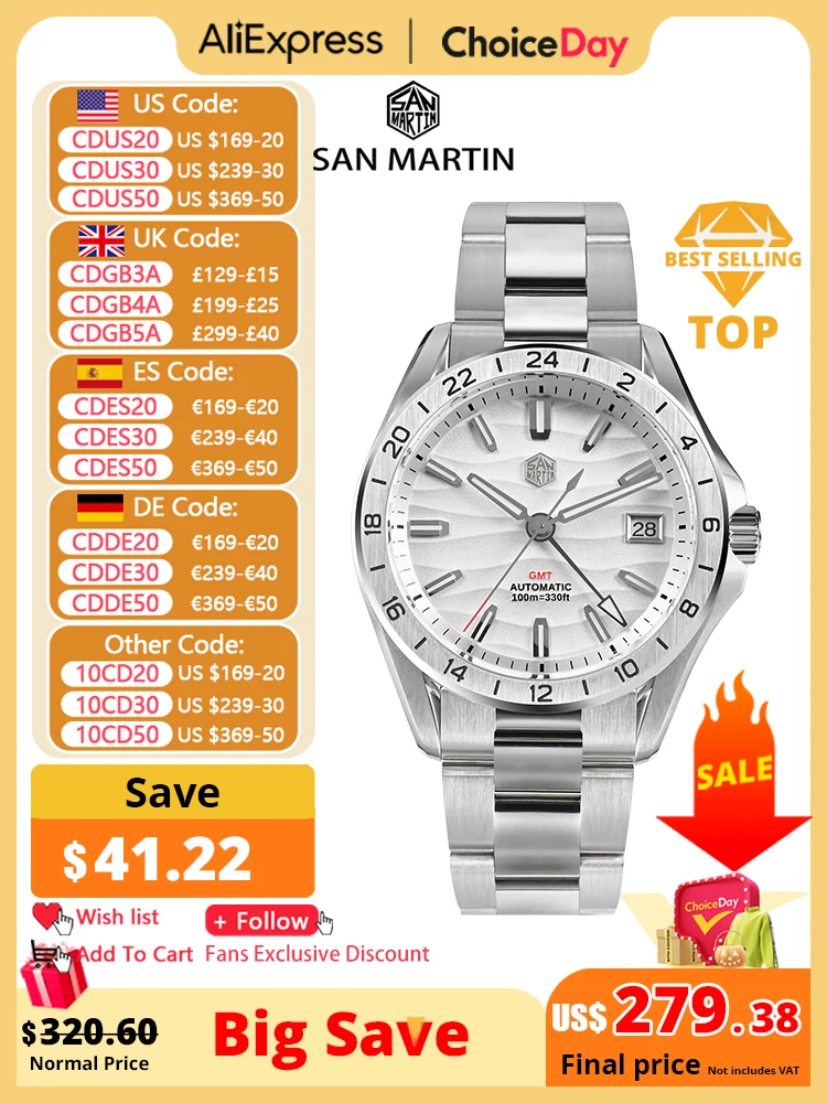 

San Martin New 39mm Desert Texture Luxury Men Business Dress GMT Watch NH34 Automatic Mechanical Waterproof 100m Luminous SN0129