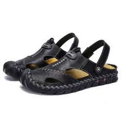 Flat Sandals Man Summer 2024 Brand Men's Shoes 2024 Mens Sandals Genuine Leather Shiatsu Slippers Men's Casual Sandal Slipers