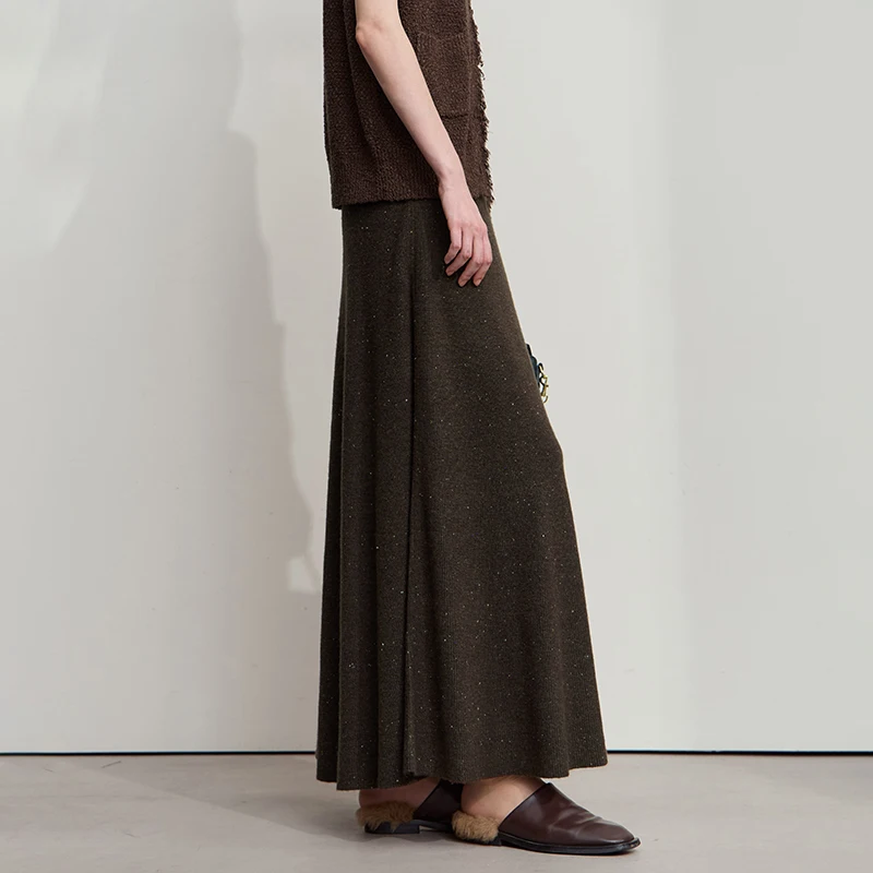 AMII Knitted Skirts For Women 2025 Spring New Gentle A-line Long