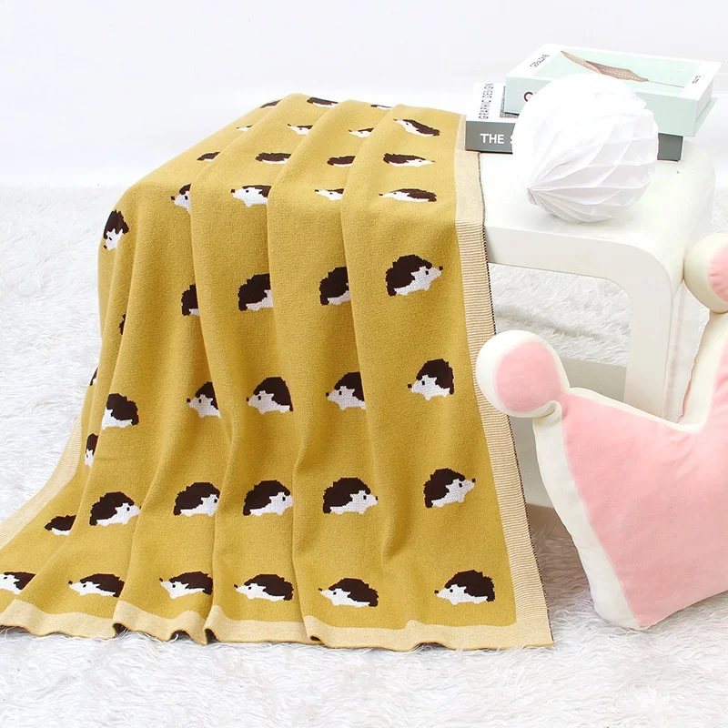 Baby Blanket 100%Cotton Knitted Newborn Girl Boy Stroller Swaddling 100*80CM Cute Hedgehog Infant Kids Bedding Crib Plaid Quilts