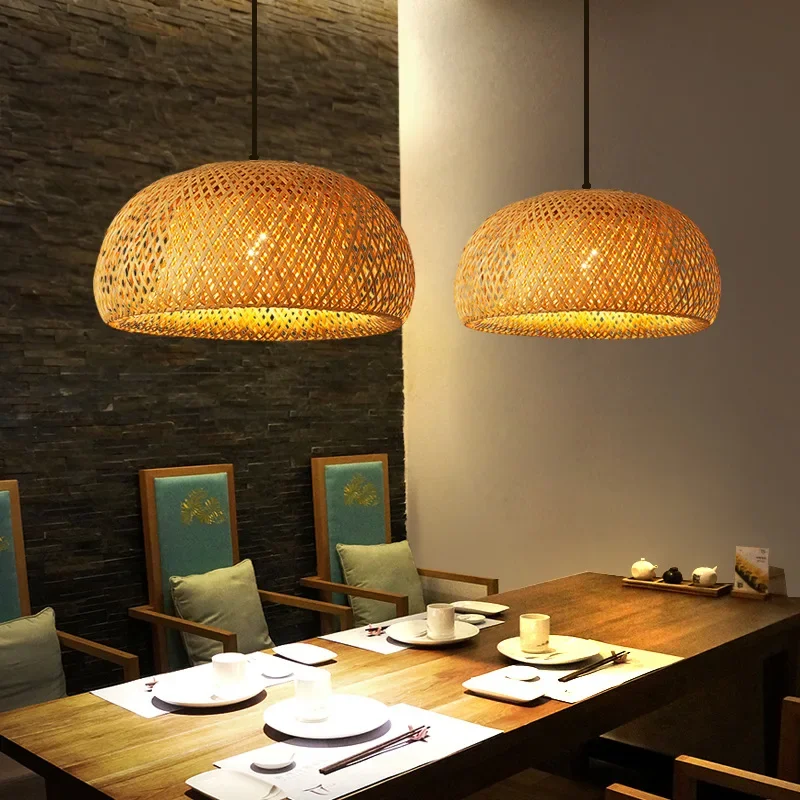 Bamboo Lantern 26cm Pendant Lamp Natural Rattan Wicker E27 LED Chandeliers Hand-Woven Lampshades Lighting Fixture Hanging Light