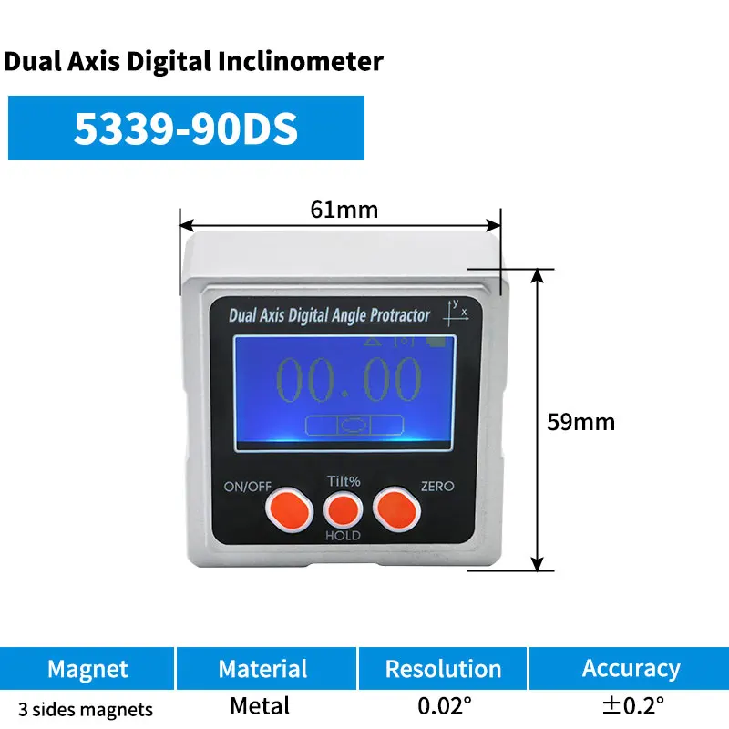 SHANHR 3‑Side Magnetic Digital Angle Finder Bevel Box Dual Axis Inclinometer with Backlight