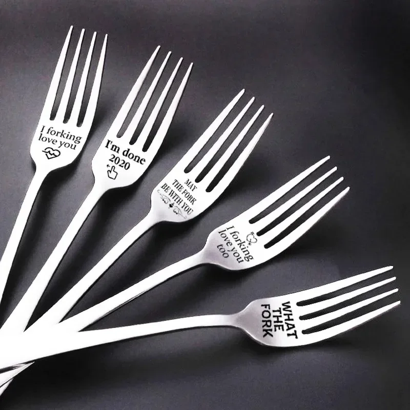 Valentine's Day Couple Fork Gift for Wife Husband Family Tableware Stainless Steel Boyfriend Presents Wedding Gifts for Guests