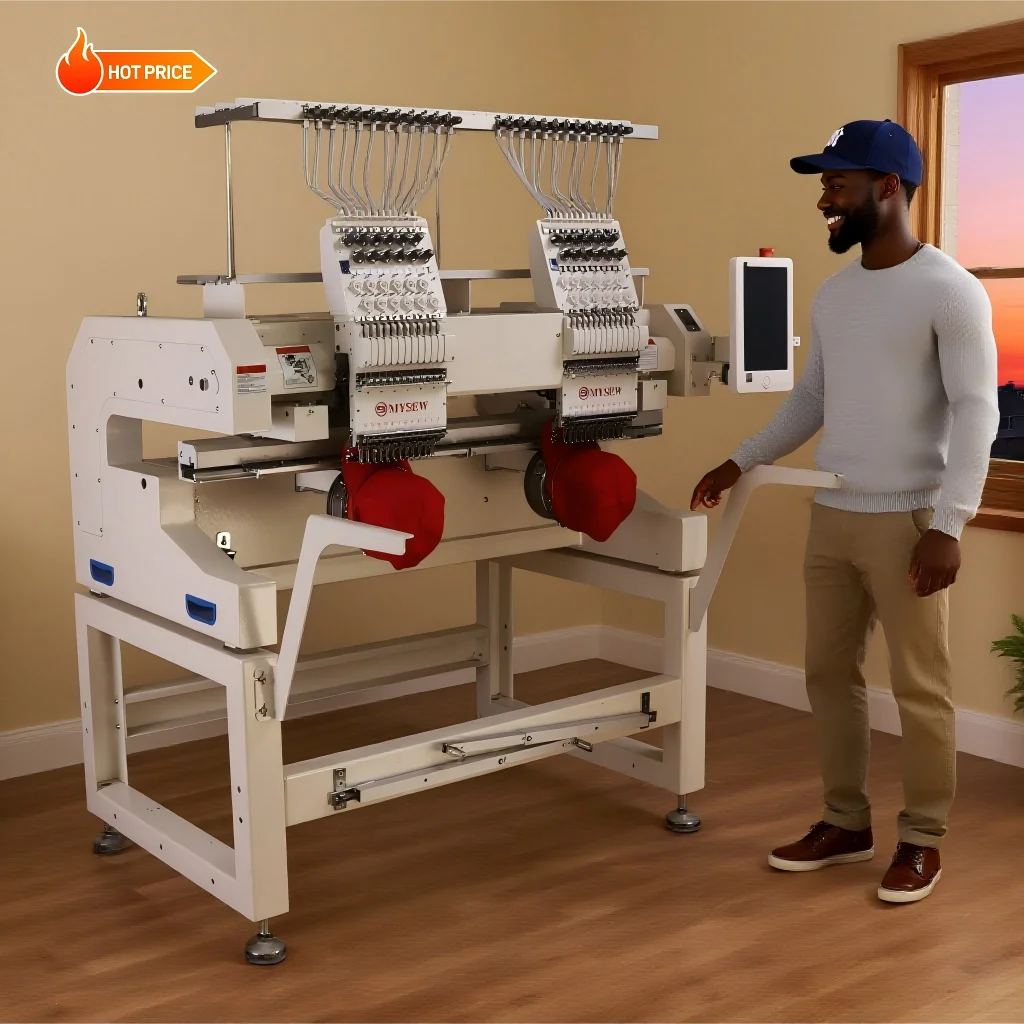 MJS1202  12  s Computerized Automatic Multifunctional Double Head Cap Industrial Embroidery Machine for Commercial Use