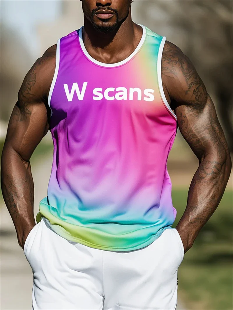 Simple Fashion Mens Streetwear Tank Tops Summer Trend Crew Neck Sleeveless 3D Printed Vest Loose Breathable Sports men's clothes