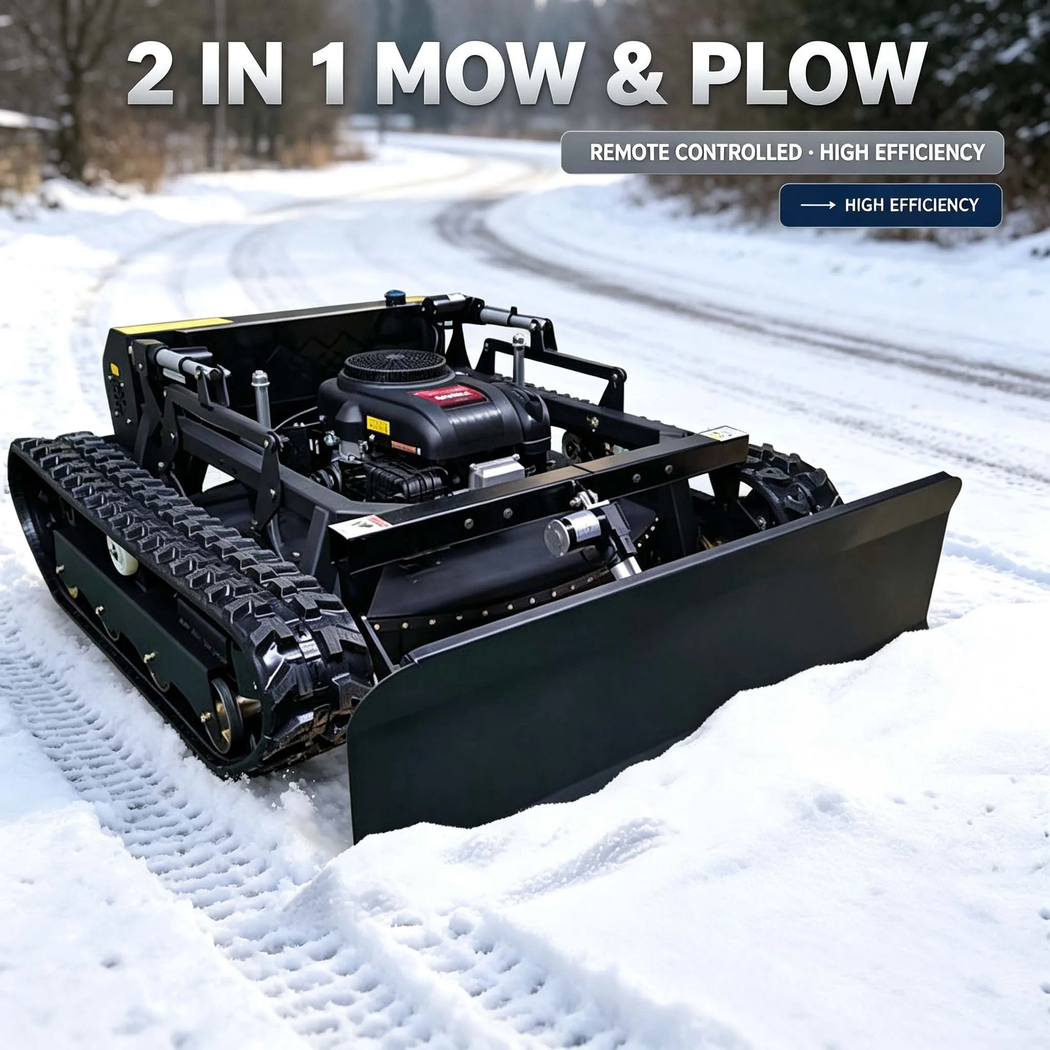 2 in 1 SAAO Remote Control Lawn Mower and Crawler Snow Plow Machine for Farm Garden Road and Snow Clearing