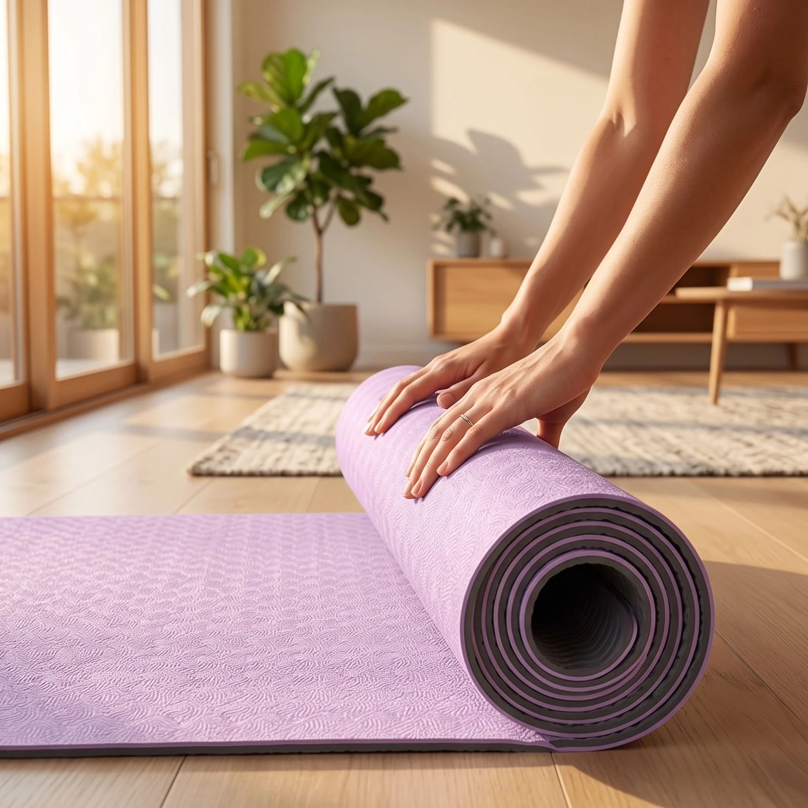 Exercise Mat Mat with Carrying Strap Easy to Clean Exercise Mat Mat with Mesh Bag Cushioned Portable for Yogis, Home Workouts