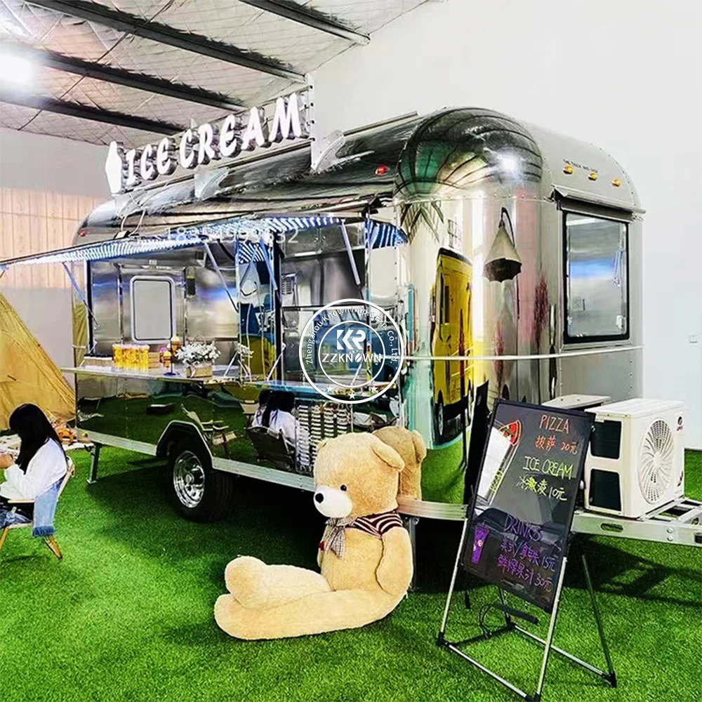 Remorque de restauration rapide pour hot-dog, camion de pizza mobile entièrement équipé, design 3D gratuit, rue, flux d'air mobile, Europe, vente, 2024