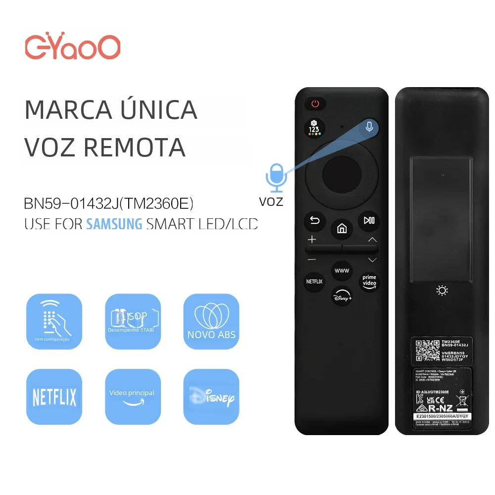 Substituição do controle remoto solar para Samsung Smart TV, compatível com Neo QLED, 8K, série 4K, BN59-01432J