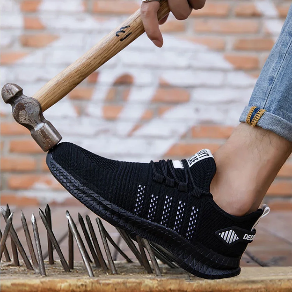 Sapatos de segurança de trabalho verão respirável homens almofada de ar tênis de proteção de trabalho anti-punctura sapatos de trabalho masculino sapatos de dedo do pé de aço