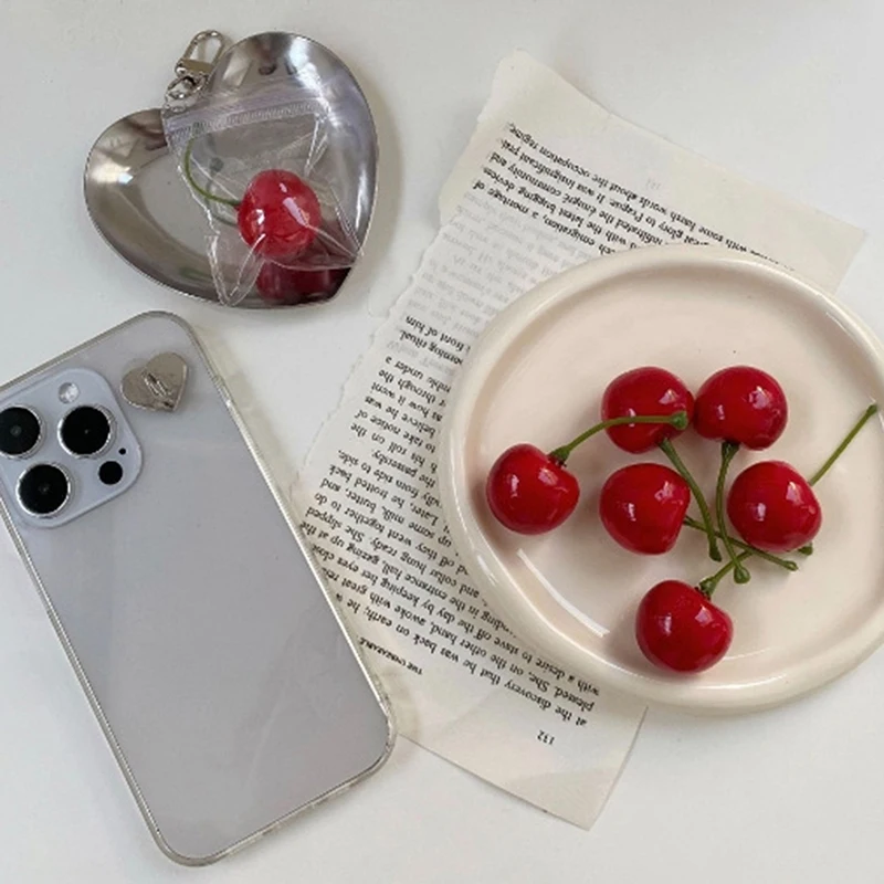 1PC Cherry DIY Accessories For Everyday Casual Practical Plastic Alloy Cherrys Phone Decoration Pendant In Clear Pouches