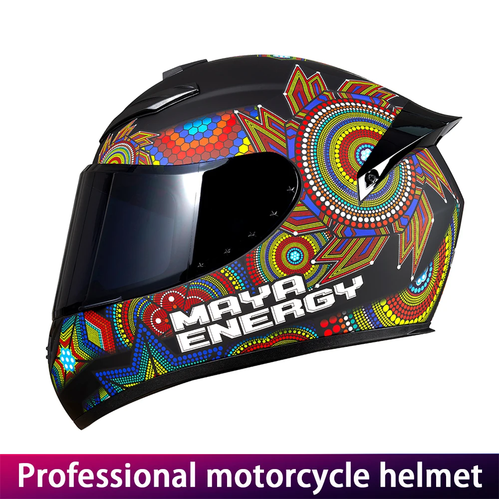 

Сертифицированный DOT мотоциклетный шлем унисекс с тотемным узором, полнолицевой шлем Four Seasons с большим хвостовым крылом для байкеров