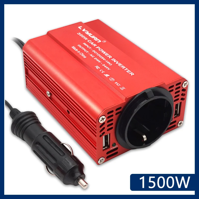 LVYUAN 300W/500W/1500W Power Inverter DC12V to 220V AC Voltage Converter with 3.1A Dual USB Car Adapter Auto Inversor EU Socket