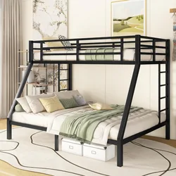 Litera de Metal para niños, cama de dormitorio, litera resistente con 2 escaleras, litera que ahorra espacio para adolescentes y adultos