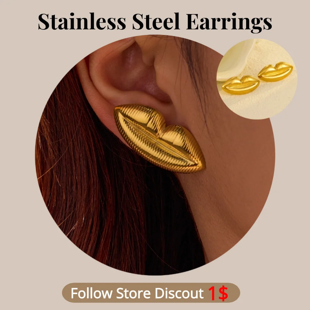 

Stainless Steel Earring Lip Shape Plated 18K Gold Color Trendy Waterproof Fade Resistant Jewellery Women's Earring