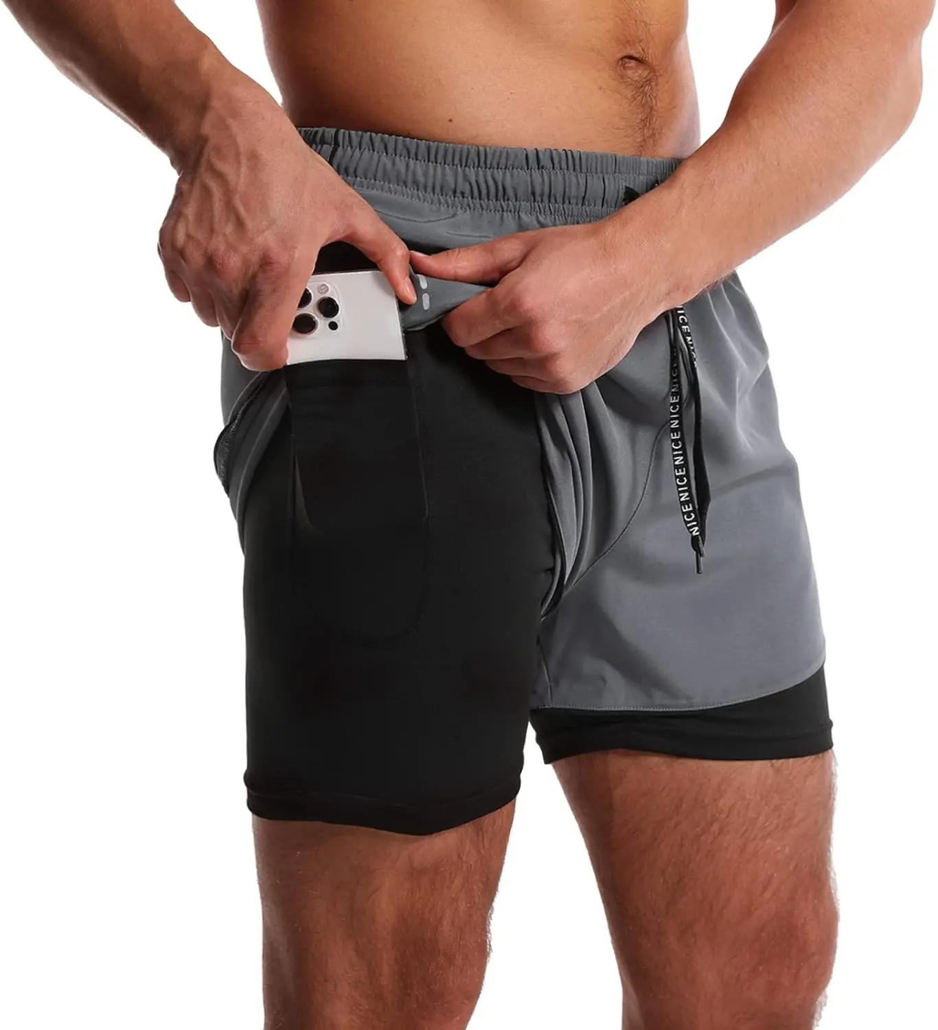 

Men's Sports Shorts, Lightweight Ice Silk Quick-Dry Three-Point Fitness Training Shorts with Zipper Pockets