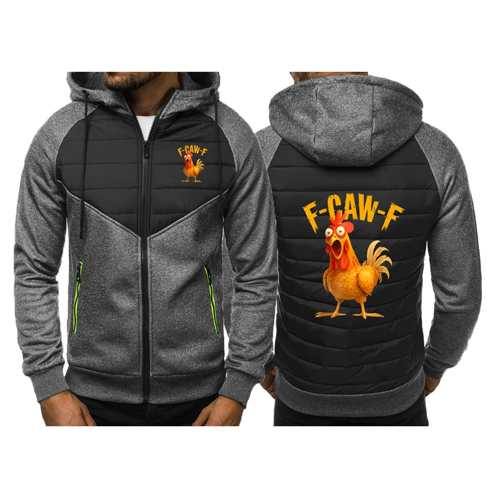 F Caw F Chicken FCAWF 2025 الربيع والخريف الرجال جديد ثلاثة ألوان المرقعة سستة هوديس معطف موضة السترات ضئيلة