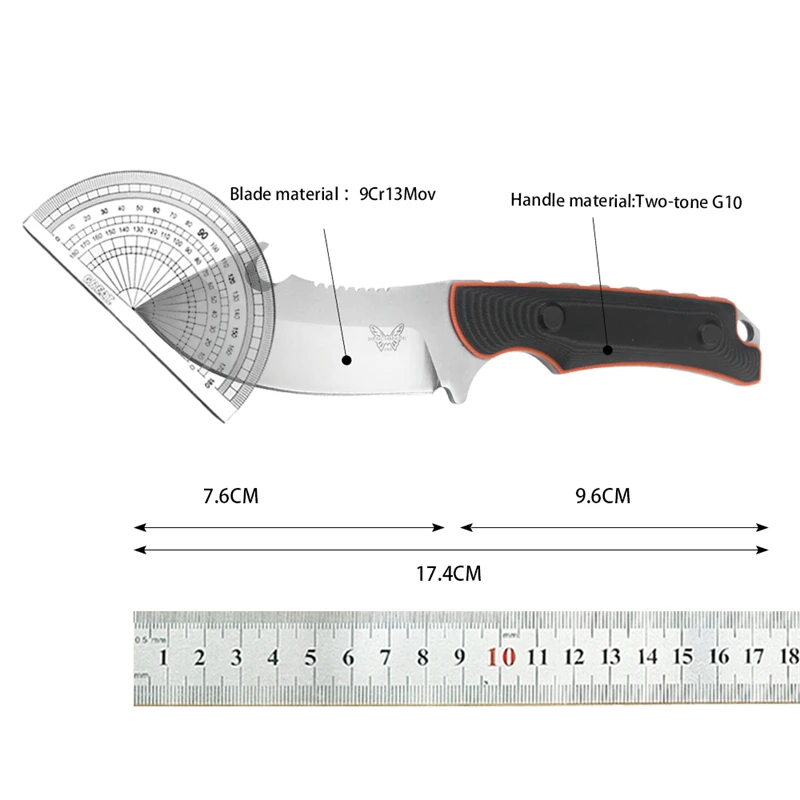 Cowhide Sheath Fixed Knife BM15018 Hunter G10 Handle 9Cr13Mov Blade Knife Camping Tang Hunting Knife