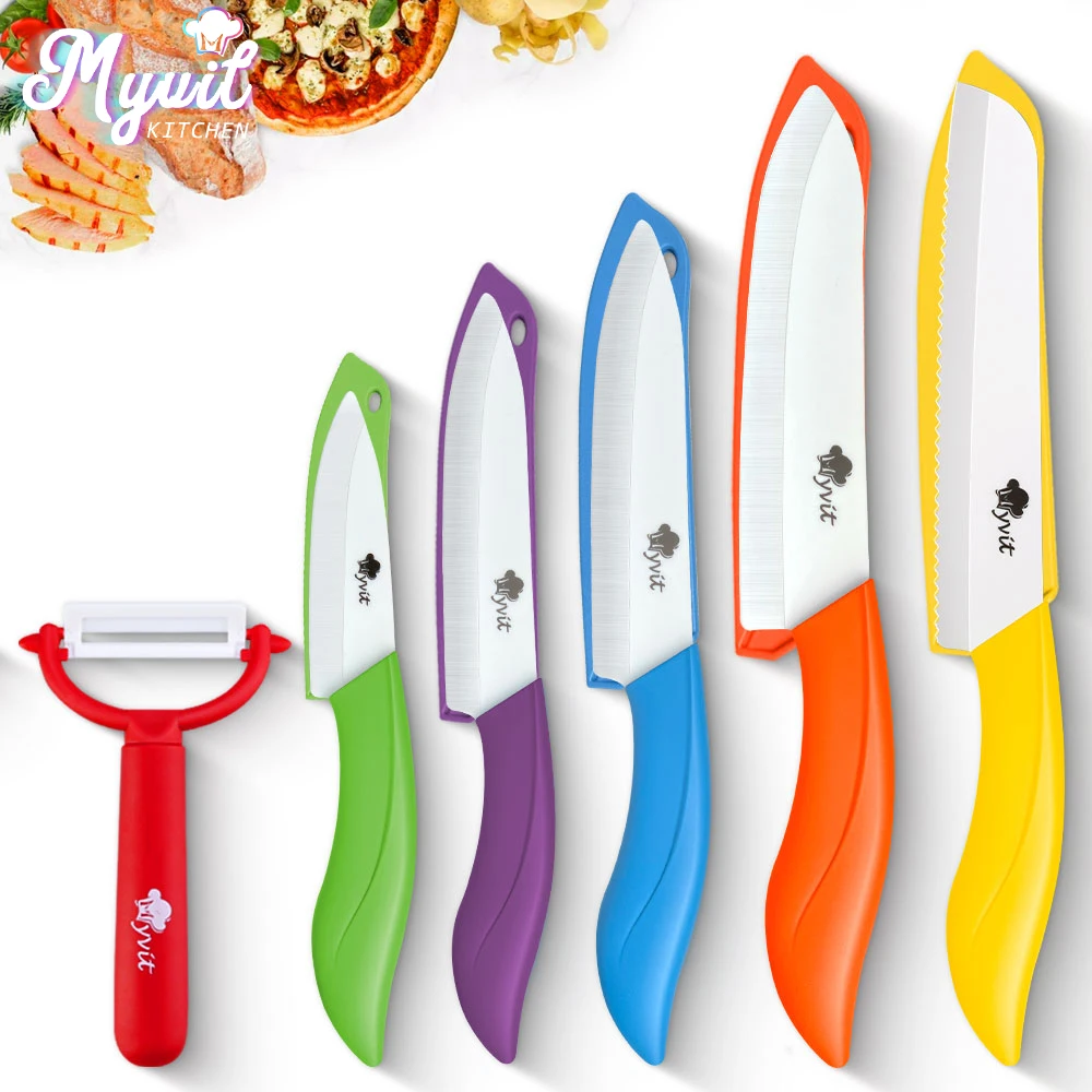 Ceramic Knife Set 3/4/5/6 Inch Chef Utility Serrated Bread Knife Paring Knife White Zirconia Blade Cooking Tool Set with Peeler