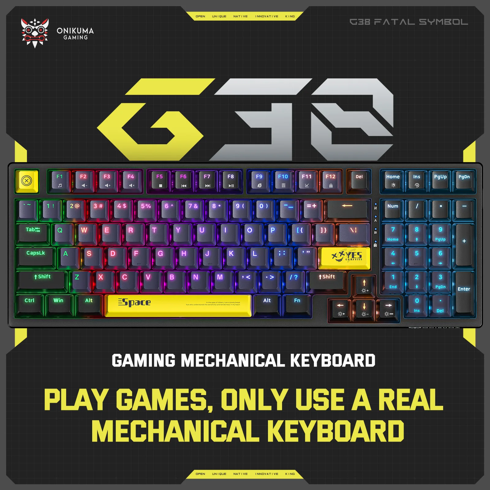 ONIKUMA G38 Mechanical Keyboard Gamer RGB Light Gaming Mechanical Keyboard With Knob 98 Keys for for Games and Work