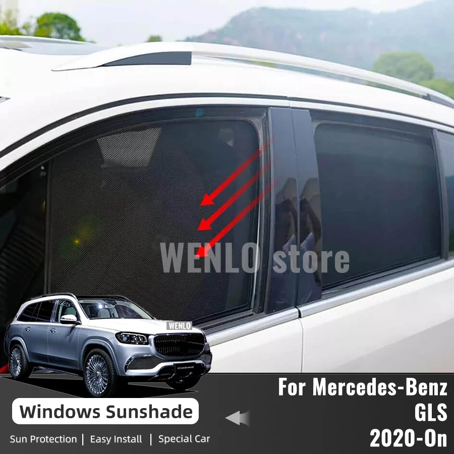 

For Mercedes Benz GLS X167 2020-2023 Magnetic Car Sunshade Front Rear Windshield Frame Curtain Side Window Sun Shade AMG 63 350